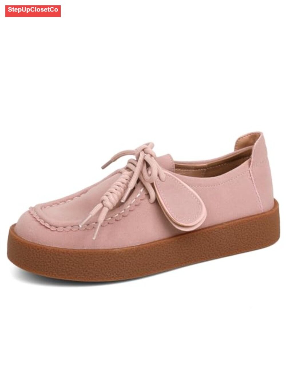 Chunky Platform Suede Loafers Lace-Up Oxford Shoes for Work - Picture 4 of 6
